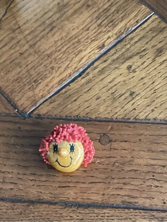 Jewelry - Cute Raggedy Ann Smiley Face Brooch with Coral Pink Pom Hair